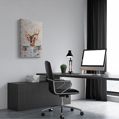 Stupell Home Decor Deer Reading Newspaper Canvas Wall Art