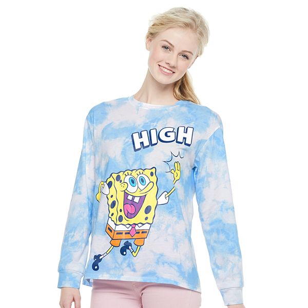 Juniors Spongebob High Five Cloud Tie Dye Longsleeve Graphic Tee