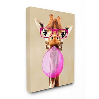 Stupell Home Decor Giraffe with Bubblegum Canvas Wall Art