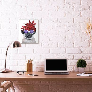 Stupell Home Decor Pug Dog with Flower Hat Canvas Wall Art