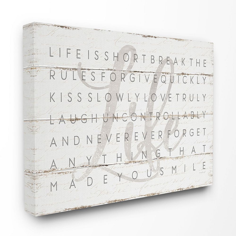 Stupell Home Decor Life Is Short, Smile White Planked Canvas Wall Art