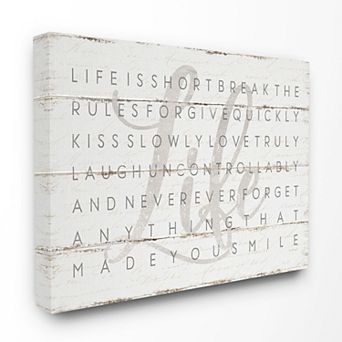 Stupell Home Decor Life Is Short, Smile White Planked Canvas Wall Art