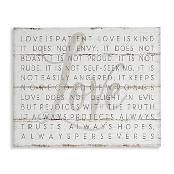 Stupell Home Decor "Love is Patient" White Planked Canvas Wall Art