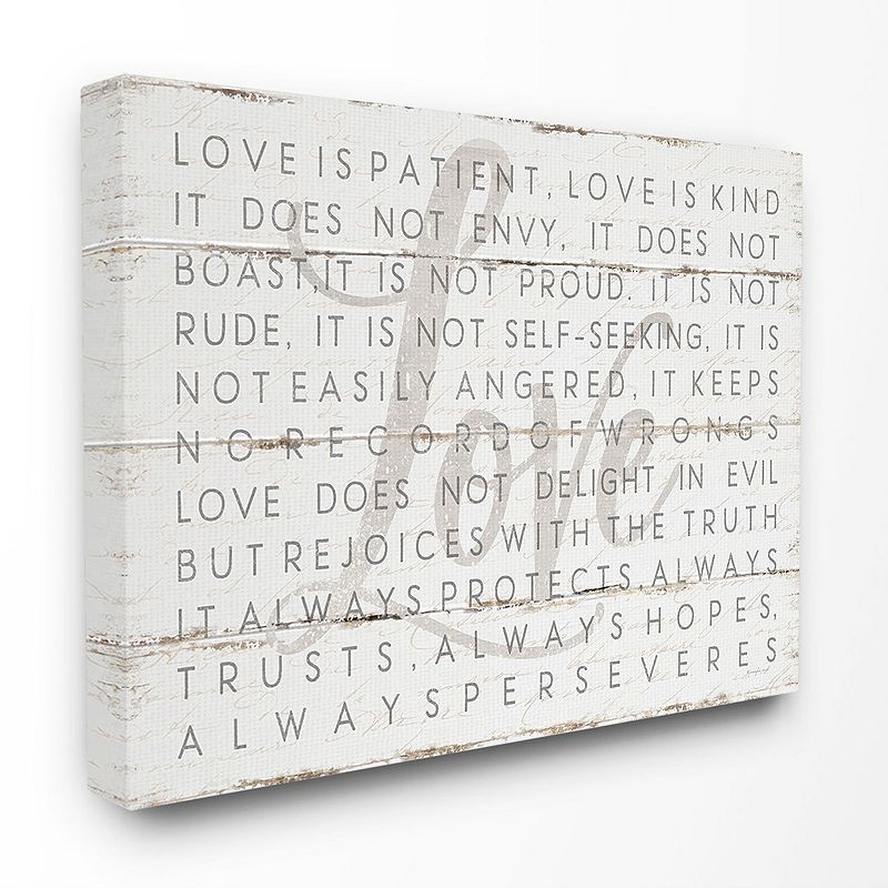 Stupell Home Decor Love is Patient White Planked Canvas Wall Art, Mult