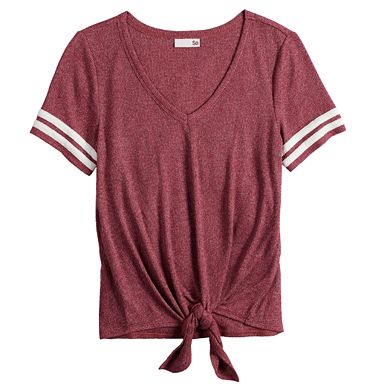 Juniors' SO® Knotted Front Varsity Tee