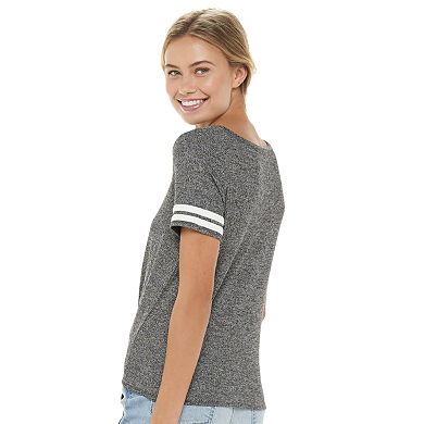 Juniors' SO® Knotted Front Varsity Tee