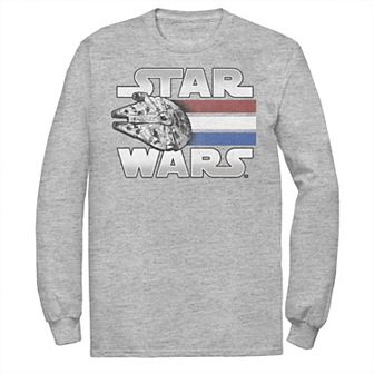 Men's Star Wars Millennium Falcon Red White & Blue Stripes Long Sleeve Tee