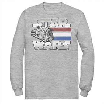 Men's Star Wars Millennium Falcon Red White & Blue Stripes Long Sleeve Tee