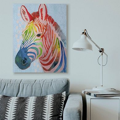 Stupell Home Decor 'Colorful Zebra Animal Rainbow Blue' Drawing Wall Plaque Art