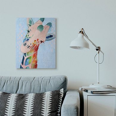 Stupell Home Decor 'Colorful Giraffe Animal Rainbow Blue' Drawing Framed Giclee Texturized Art