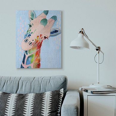 Stupell Home Decor 'Colorful Giraffe Animal Rainbow Blue' Drawing Framed Giclee Texturized Art