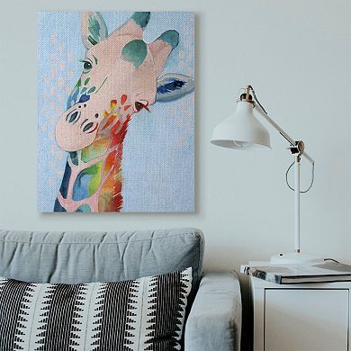 Stupell Home Decor 'Colorful Giraffe Animal Rainbow Blue' Drawing Framed Giclee Texturized Art