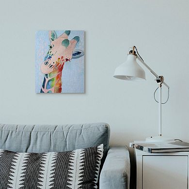 Stupell Home Decor 'Colorful Giraffe Animal Rainbow Blue' Drawing Framed Giclee Texturized Art