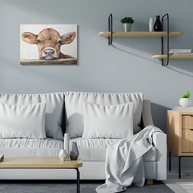 Stupell Home Decor 'Cute Baby Cow Animal Watercolor Painting' Stretched Canvas Wall Art
