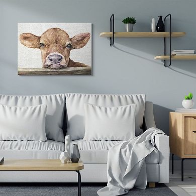 Stupell Home Decor 'Cute Baby Cow Animal Watercolor Painting' Stretched Canvas Wall Art