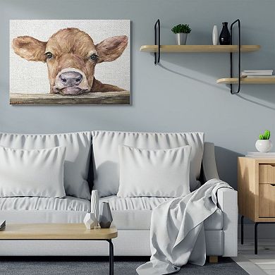 Stupell Home Decor 'Cute Baby Cow Animal Watercolor Painting' Stretched Canvas Wall Art