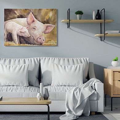 Stupell Home Decor 'Baby Pig Family Animal Watercolor Painting' Stretched Canvas Wall Art