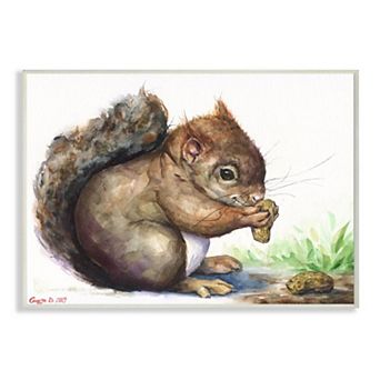 Stupell Home Decor 'Cute Squirrel Animal Orange Green Watercolor Painting' Framed Giclee Texturized Art