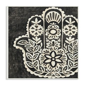 Stupell Home Decor 'Floral Pattern Black and White Hamsa' Stretched Canvas Wall Art