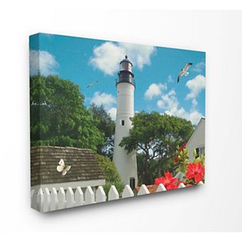 Stupell Home Decor Key West Light House with Picket Fence Canvas Wall Art