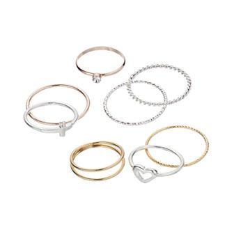 LC Lauren Conrad Two Tone Heart Motif Regular & Midi Ring Set