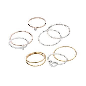 LC Lauren Conrad Two Tone Heart Motif Regular & Midi Ring Set