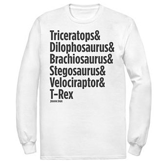 Men's Jurassic Park Dinosaur Name Types Long Sleeve Tee