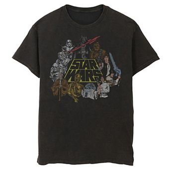 Men's Star Wars Classic Characters Cast Line Art Graphic Tee