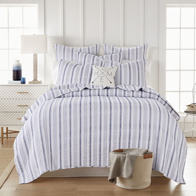 Levtex Home Rochelle Stripe Quilt Set, Blue, Full/Queen