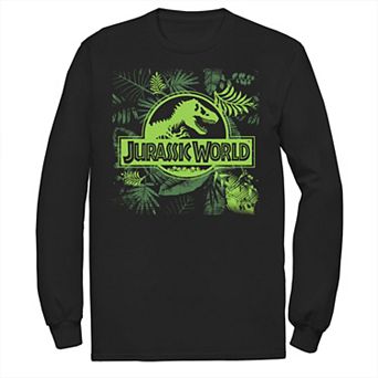 Men's Jurassic World Grey Jungle Classic Logo Long Sleeve Graphic Tee