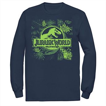 Men's Jurassic World Grey Jungle Classic Logo Long Sleeve Graphic Tee