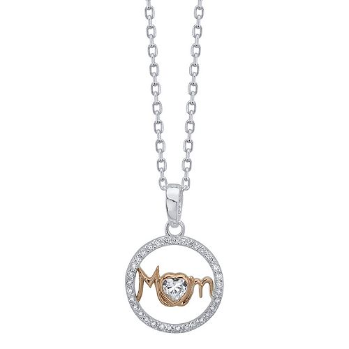 LovethisLife® "Mom" Two Tone Circle Crystal Pendant Necklace