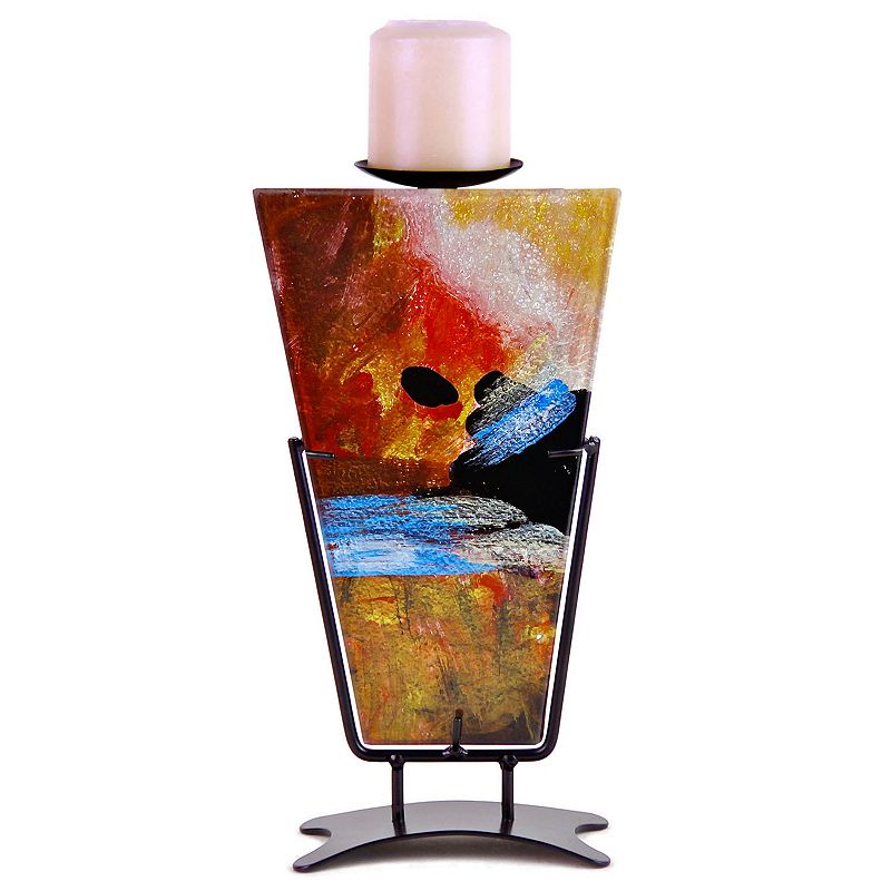 Jasmine Art Glass Candle Holder, Multicolor