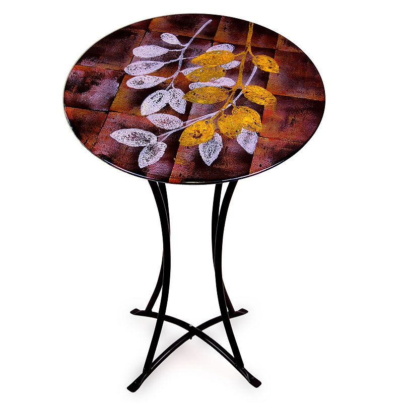 Jasmine Art Leaf Round End Table, Multicolor
