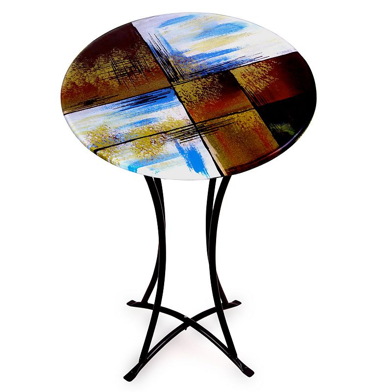 Jasmine Art Abstract Brushstroke Round End Table, Multicolor