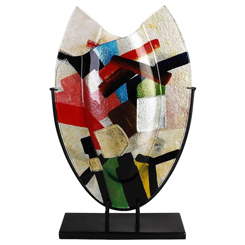 Jasmine Art Glass Oval Vase with Stand, Multicolor