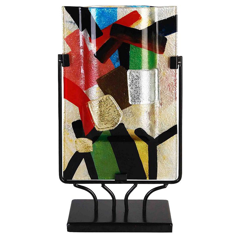 Jasmine Art Glass Rectangular Vase with Stand, Multicolor