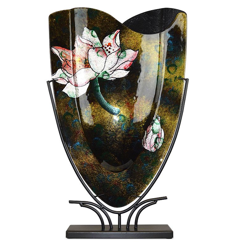 Jasmine Art Glass Oval Floral Vase with Stand, Multicolor