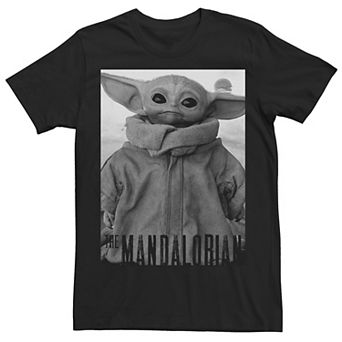Men's Star Wars The Mandalorian The Child aka Baby Yoda Grey Scale Poster Tee