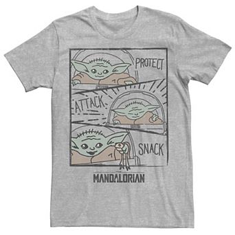 Men's Star Wars The Mandalorian The Child Protect Attack Snack Tee