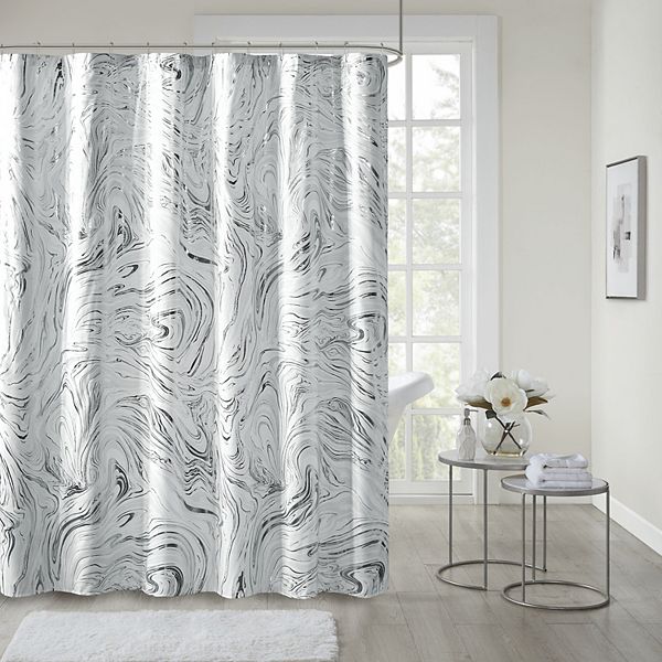 Intelligent Design Natalia Printed Marble Metallic Shower Curtain