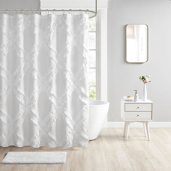 Intelligent Design Karlie Tufted, Off White Ruffle Shower Curtain