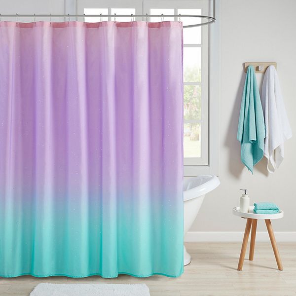 Mi Zone Sparkle Ombre Printed Glitter, Shiny Sparkle Glitter Shower Curtain