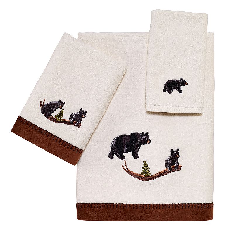 Avanti Black Bear Lodge Embroidered Fingertip Towel, Grey