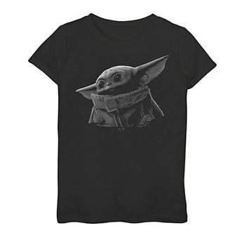 Girls 7-16 Star Wars The Mandalorian The Child aka Baby Yoda Black & Grey Portrait Graphic Tee