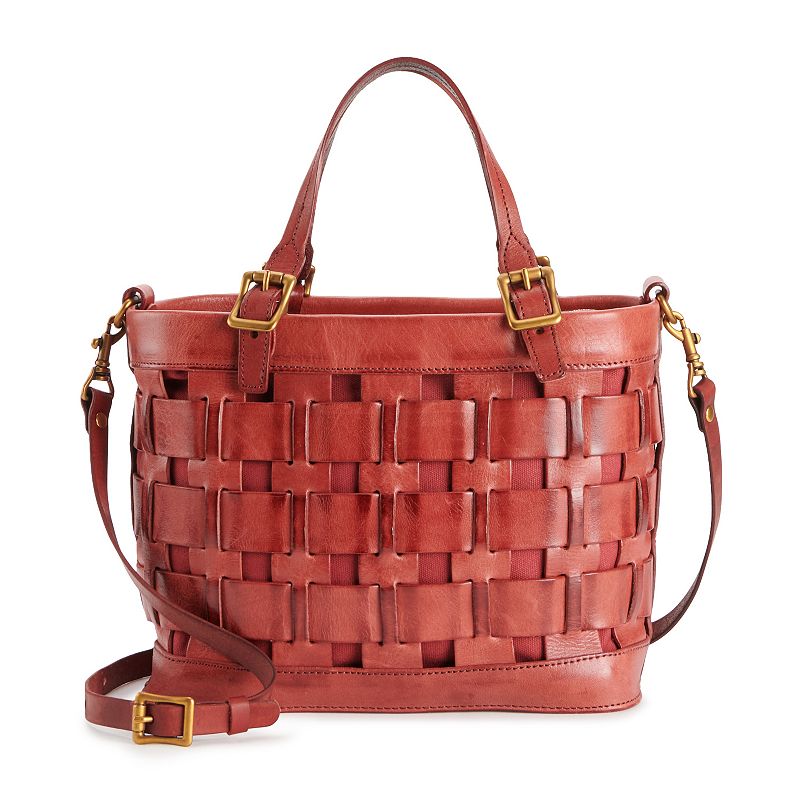 AmeriLeather Dorgon Latigo Leather Basket Handbag, Red