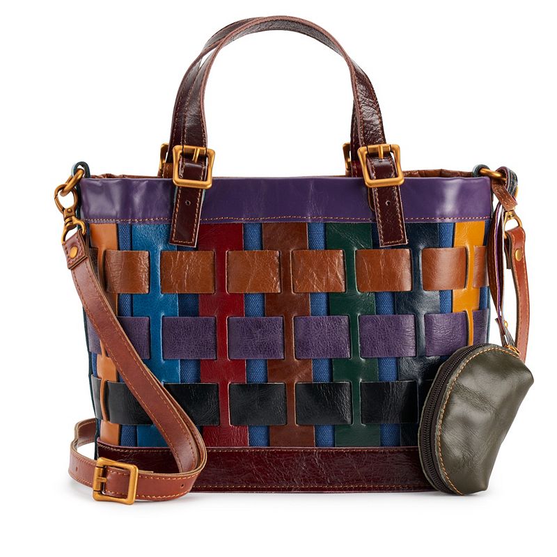 AmeriLeather Dorgon Leather Rainbow Basket Handbag, Multicolor