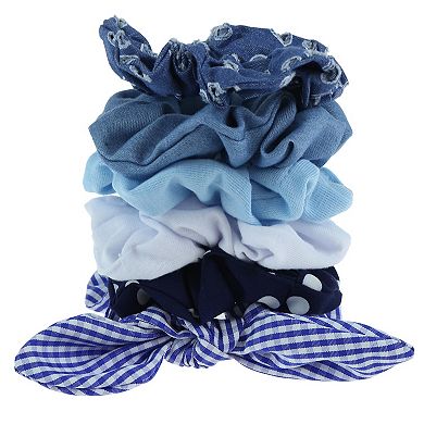 SO® Blue Print & Solid Scrunchie Set