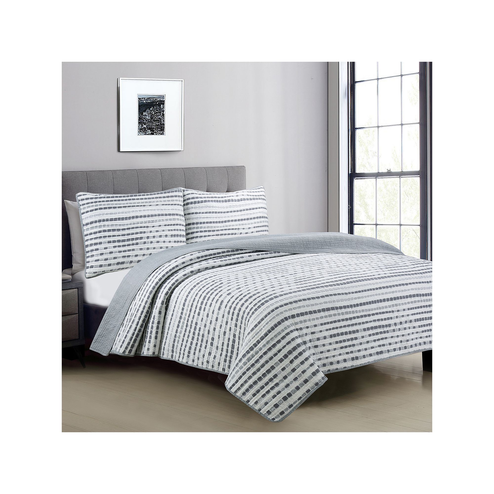 Estate Collection Nara Reversible Quilt Set, Grey