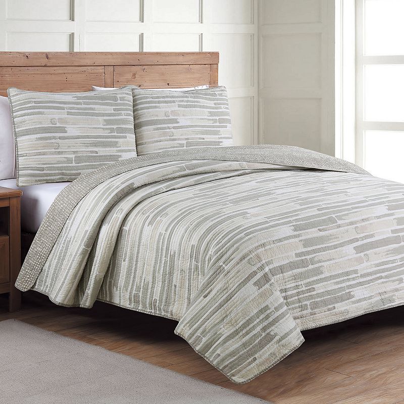 62343482 Algarve Reversible Quilt Set, Beig/Green, Twin sku 62343482